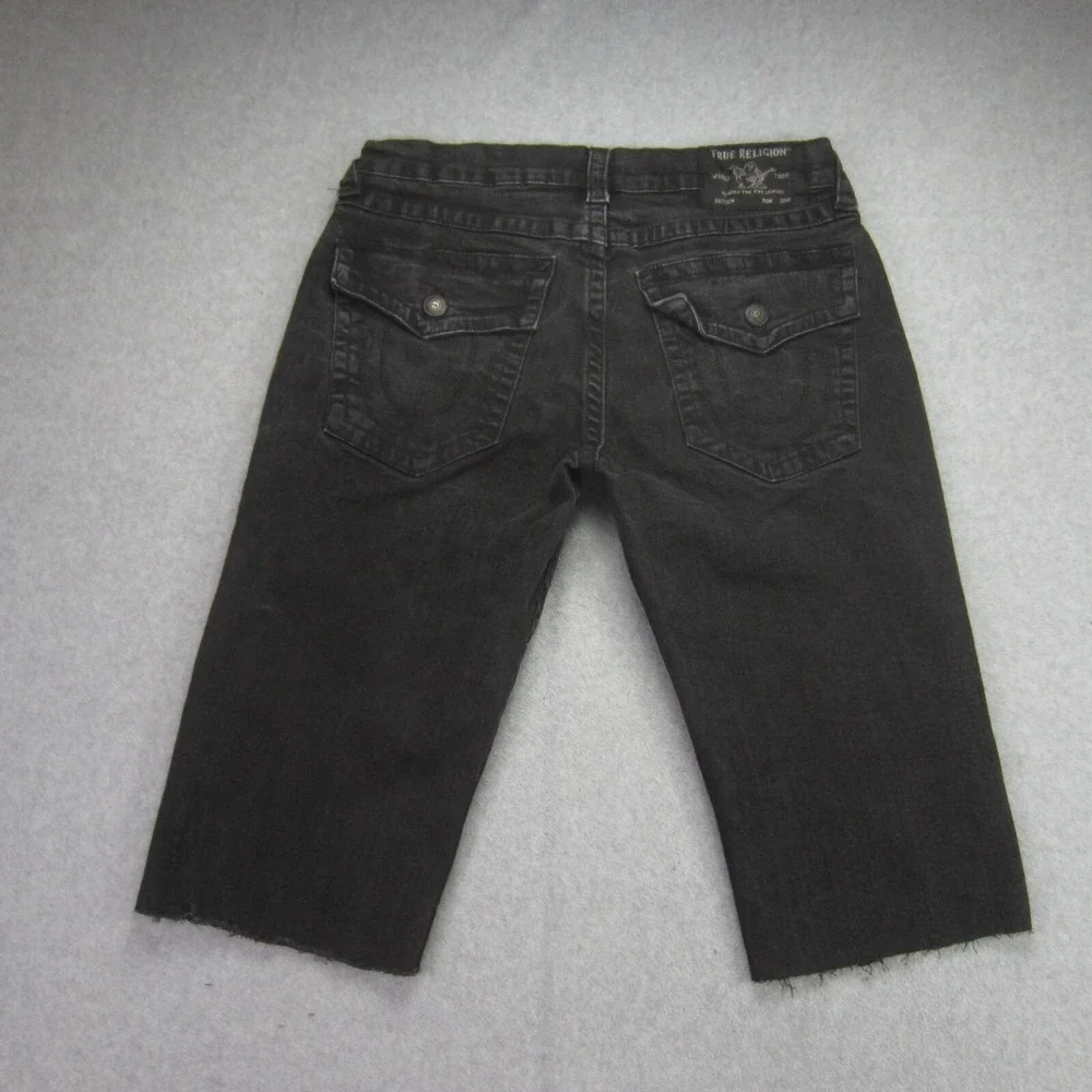 True Religion Ricky Relaxed Straight Shorts Mens 33 Black Denim Flap Pocket Cut‎
